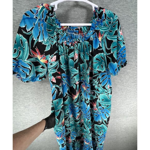 80s Hilo Hattie Womens 3X Hawaiian Maxi Dress Tropical Ruffle Hem Luau Vacation - Picture 7 of 16